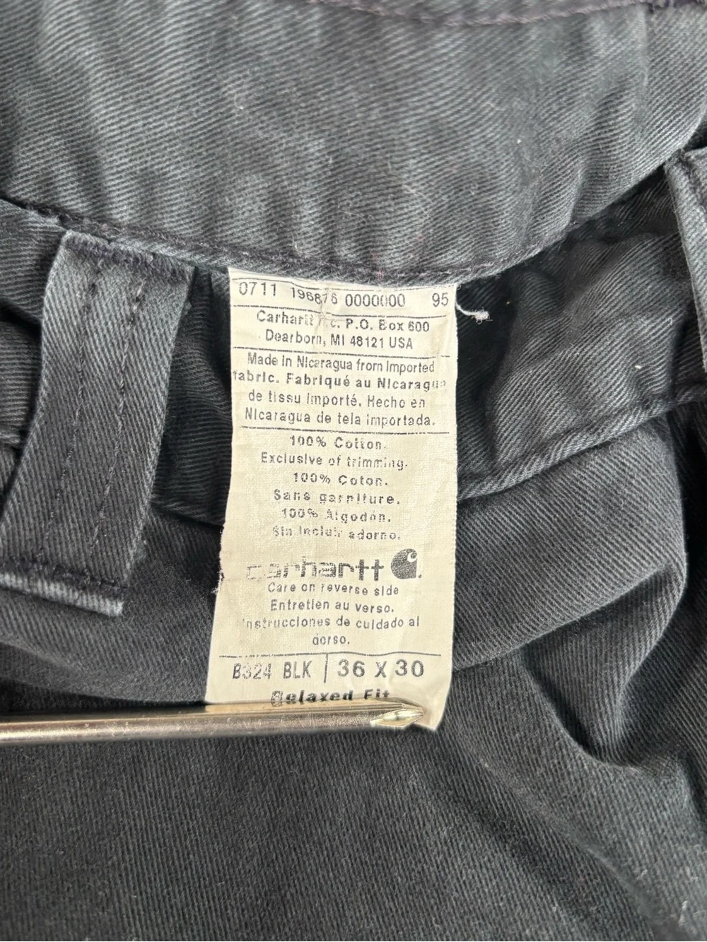 Carhartt Pants Mens 36x30 Black Relaxed Fit Canvas Carpenter Work B324-BLK